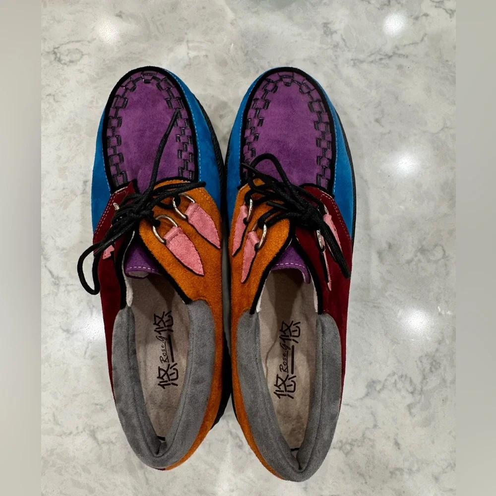 Rose G Platform Creeper Shoes Colorblock Suede Harajuku Y2K Chunky Size 8 - Picture 3 of 11